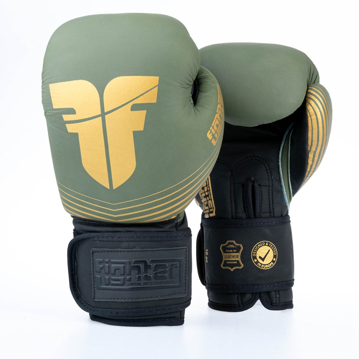 Fighter Boxhandschuhe SPLIT Stripes – Khaki/Gold