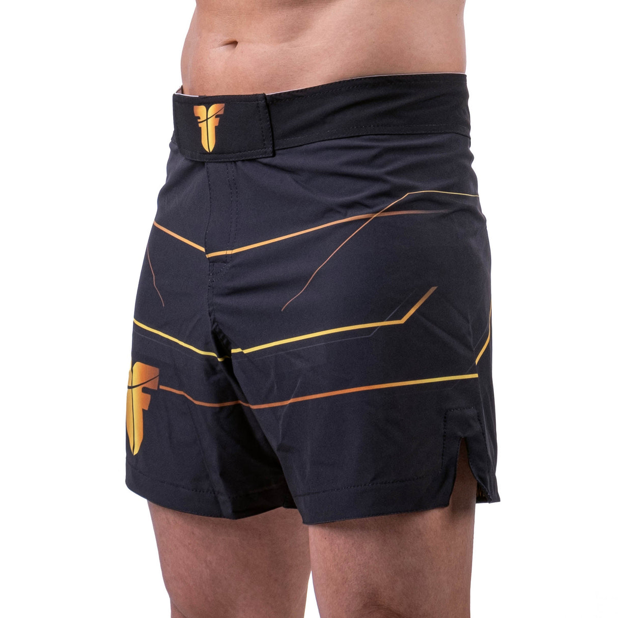 Fighter MMA Shorts Lines Gold – schwarz/gold, FMMAS-LN-0212