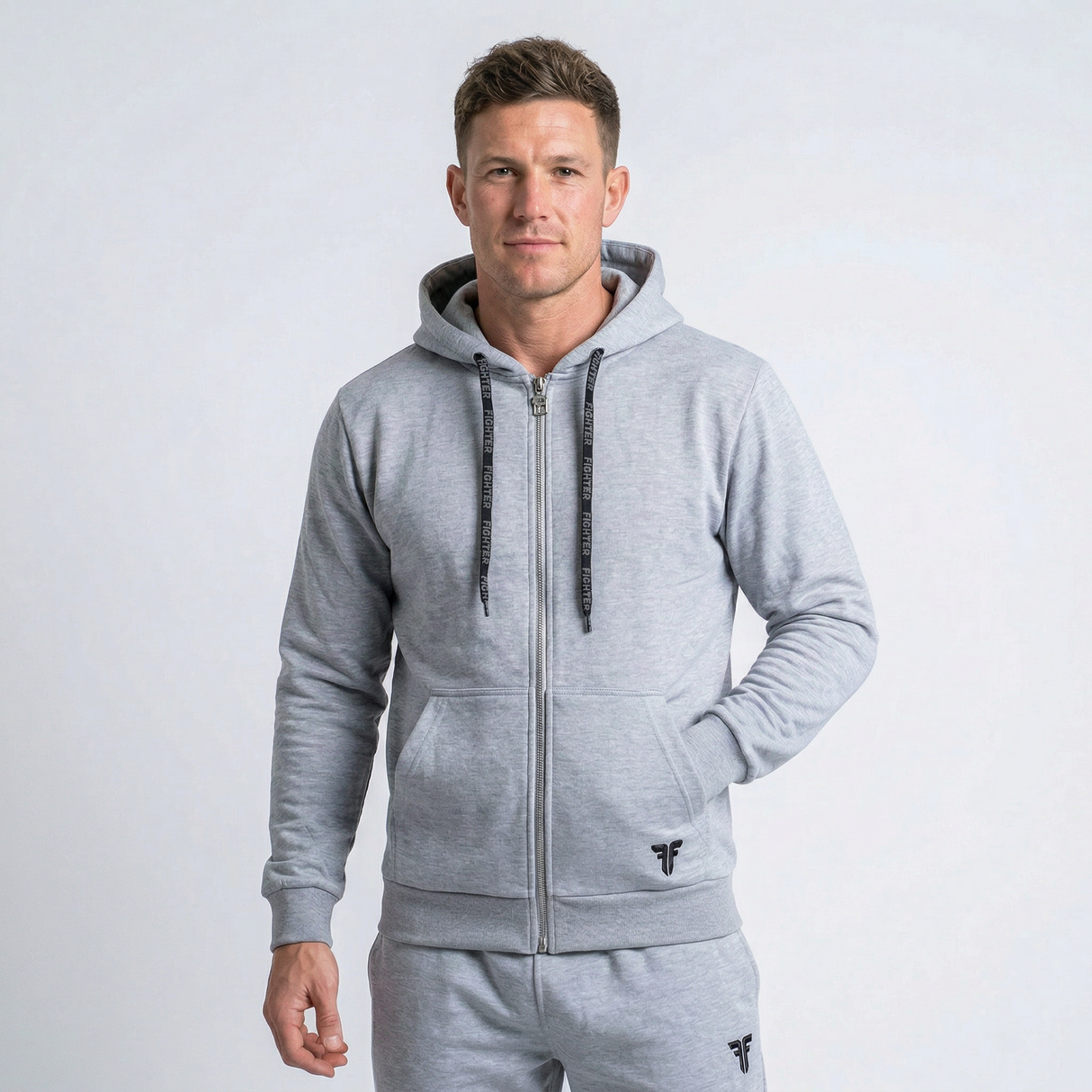 Fighter zip-up hoodie – Grau, F25HZ-09