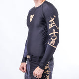 Fighter Rashguard Samurai mit langen Ärmeln – schwarz/gold, FRSG-SAM-01-LS