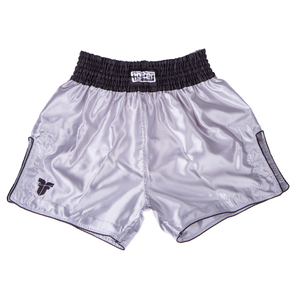 Fighter Thai-Shorts Bangkok Plain – silber/schwarz, FP09