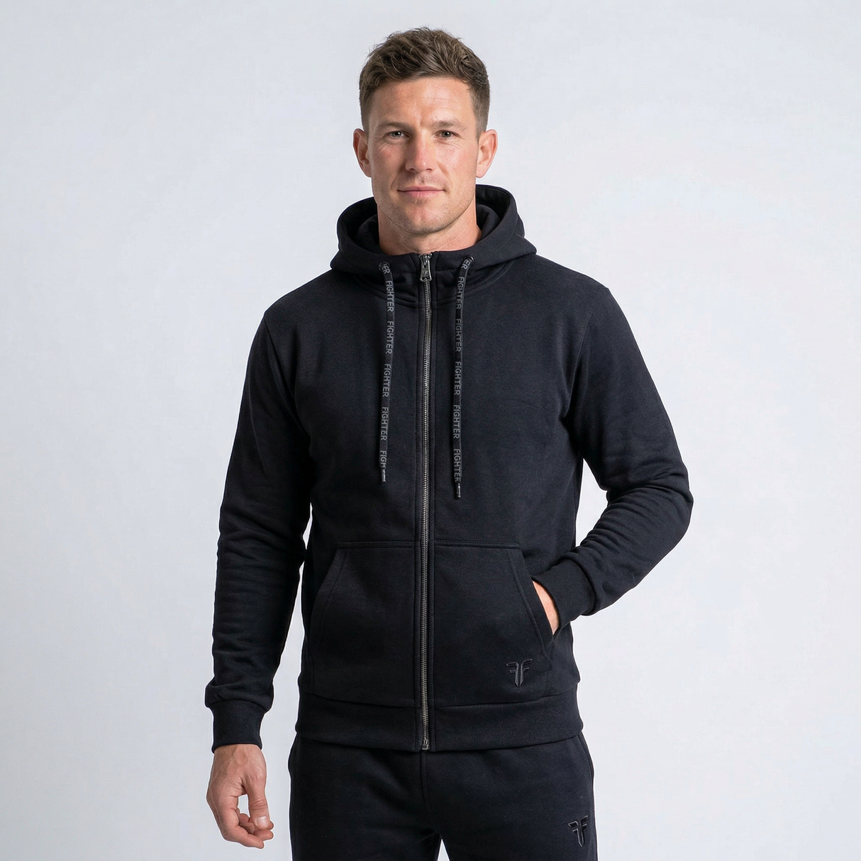 Fighter zip-up hoodie – Schwarz, F25HZ-02